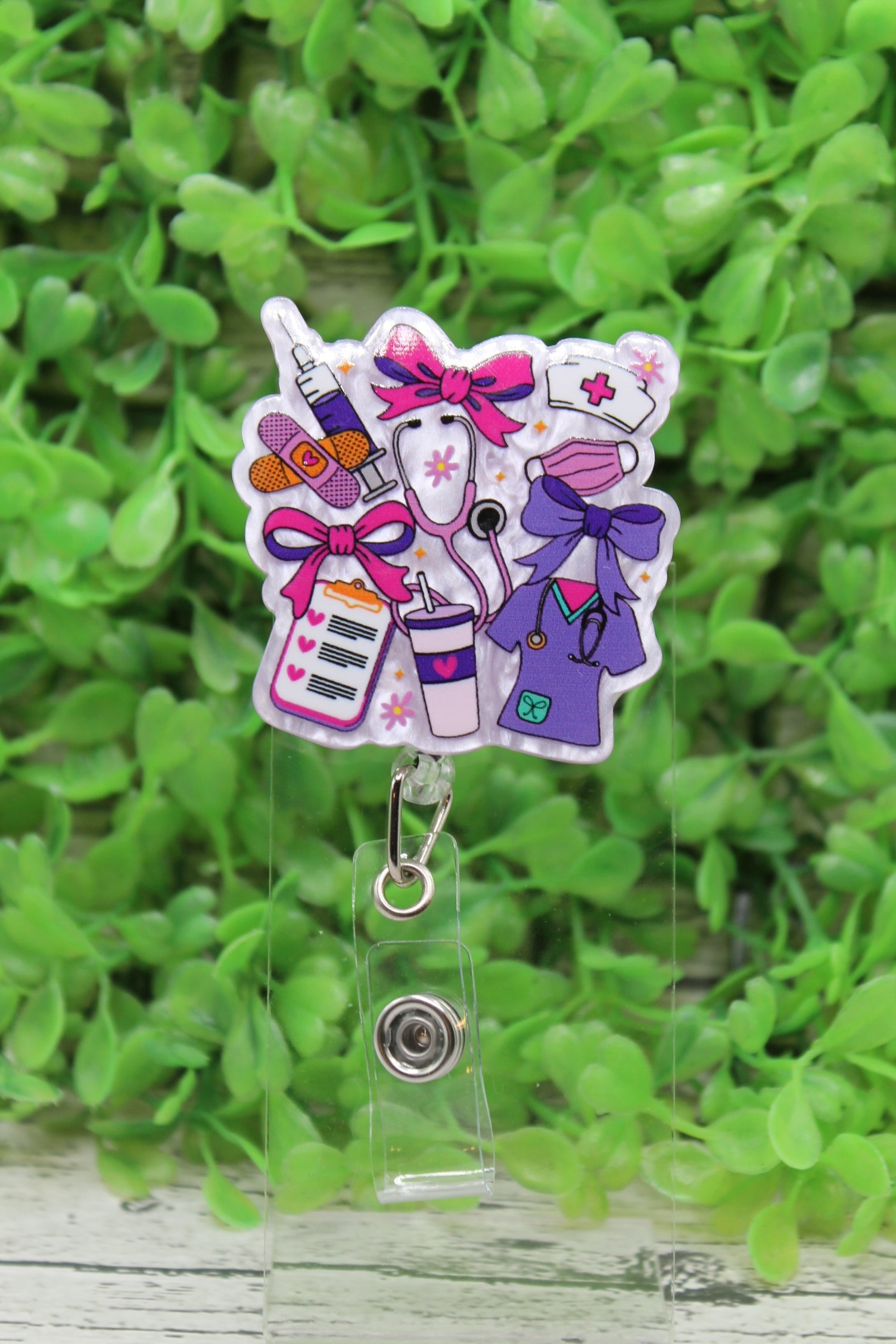 Nurse Collage on Purple Badge Reel